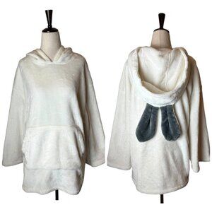 Macy Mccoy Sweatshirt Women Large Ivory Fleece Bunny Ears Hoodie Pullover